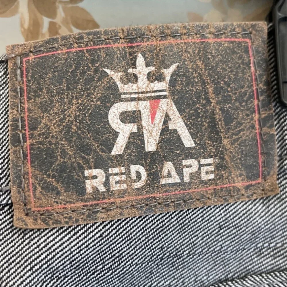 Vintage Y2K Red Ape Men Jeans Size 36 Gray Embroidered Denim Streetwear Skater